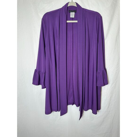 Slinky Brand Women's Slub Knit Dark Purple Open Cardigan Ruffle Sleeve Size PXL - Picture 1 of 4